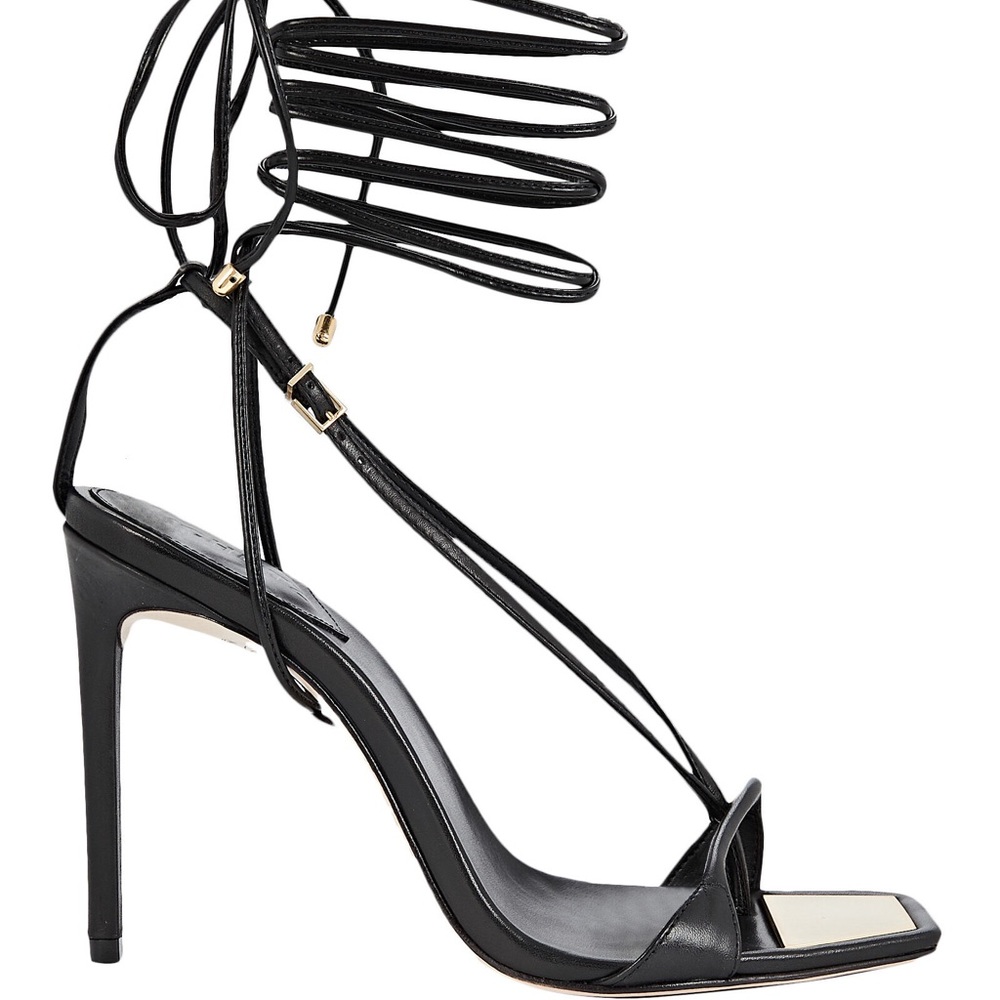 Schutz Vikki Heels Black Leather Wrap Ankle Tie - Picture 3 of 8